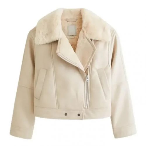 Women's White Shearling Leather Jacket