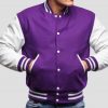 Purple Wool Varsity Jacket with Bright White Leather Sleeves