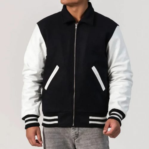 Men's Black and White Letterman Varsity Jacket