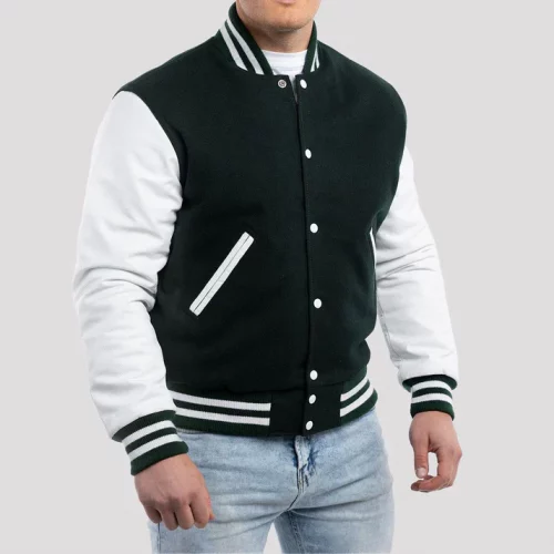 Men's Dartmouth Green and Bright White Wool Varsity Jacket