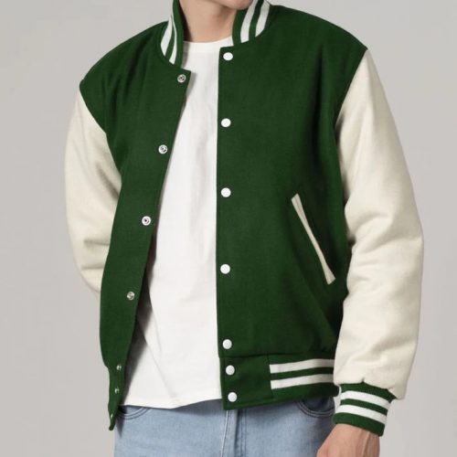 Kelly Customizable Green & White All-Wool Varsity Jacket