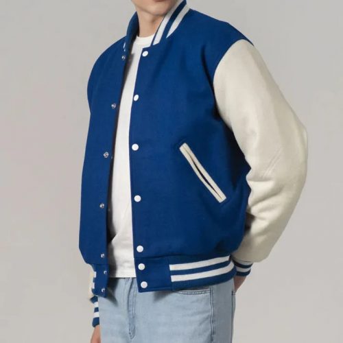 Men's Customizable Royal Blue & White All-Wool Varsity Jacket