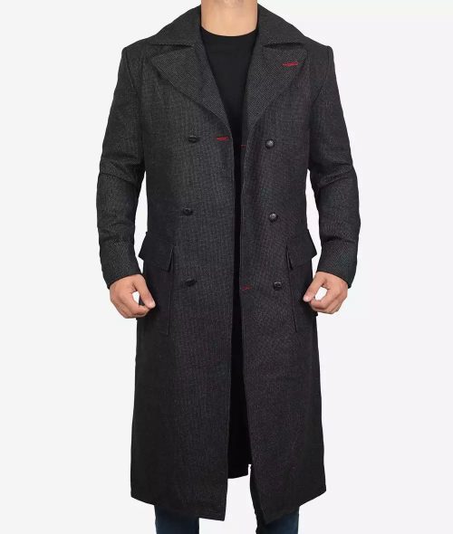 Men's Gray Double Breasted Detective Wool Coat