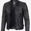 Men's Black Quilted Cafe Racer Leather Jacket