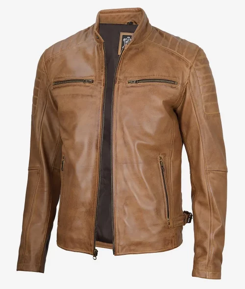Men's Cafe Racer Camel Brown Leather Jacket