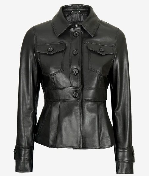 Gladys Women's Peplum Black Leather Jacket
