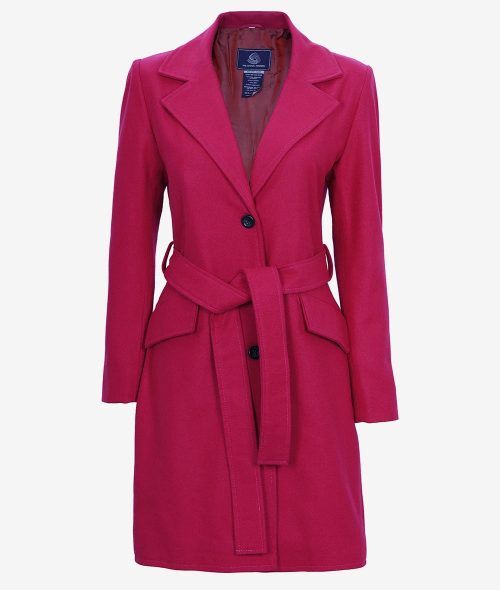 Kristi Women's Pink Notch Lapel Wool Belted Coat