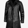 Men's Three-Quarter Black Shearling Leather Coat
