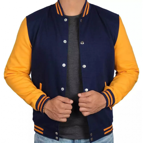 Men's Blue and Yellow Baseball Style Varsity Jacket - Letterman Bomber Jacket
