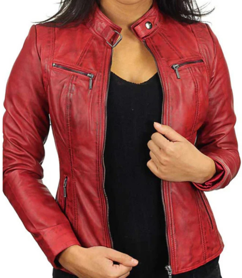 Women's Red Versona Leather Jacket
