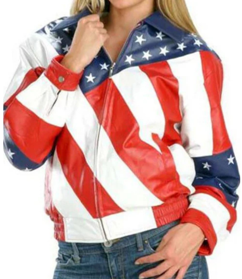 Women's American Flag Leather Jacket