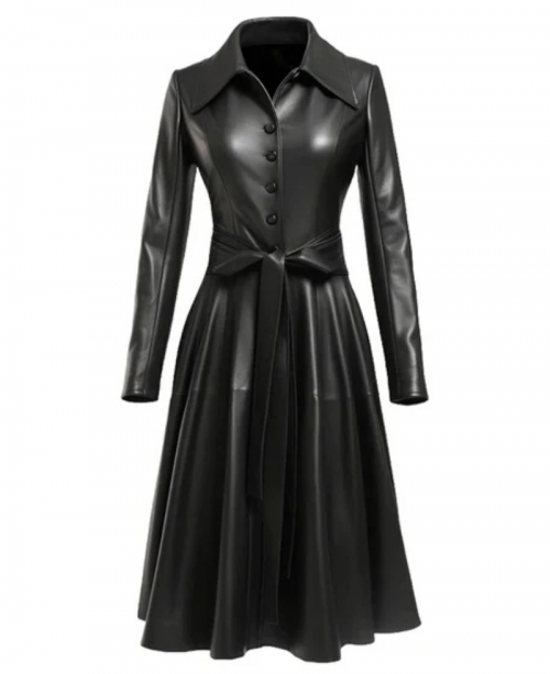 Women's Black Nexa Long Leather Coat