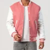 Men's Pink and Bright White Wool Varsity Jacket