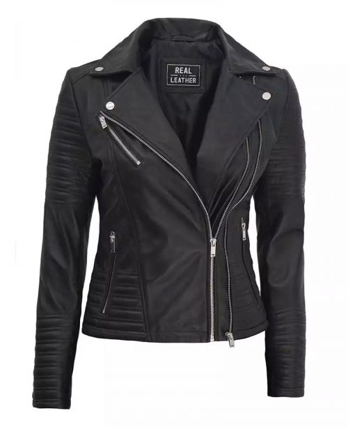 Women's Finest Asymmetrical Black leather Biker Jacket