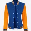 Women's Yellow and Royal Blue Varsity Jacket - Baseball Style