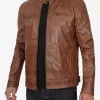 Men's Chocolate Brown Waxed Cafe Racer Motorcycle Leather Jacket