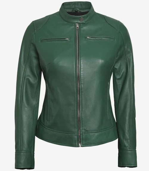 Women's Green Cafe Racer Leather Jacket
