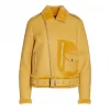 Women's Faux Shearling Yellow Leather Jacket