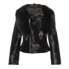Women's Balck Tara Calf Shearling Fur Leather Jacket
