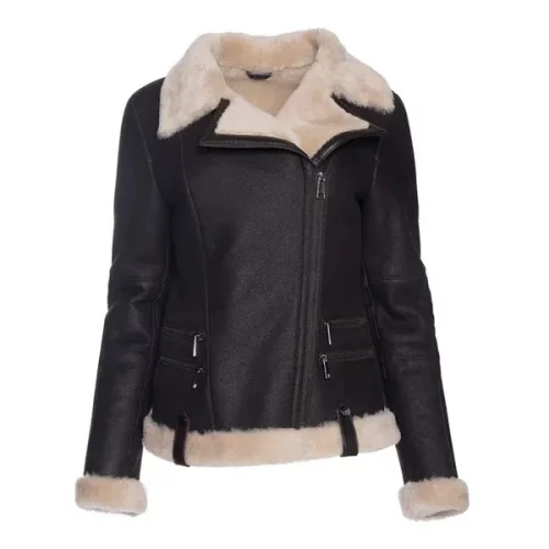 Women's Vanilla Merino Shearling Rich Brown Leather Jacket