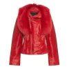 Women's Red Tara Calf Faux Shearling Leather Jacket