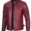 Men's Maroon Cafe Racer Waxed Leather Jacket