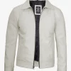 Men's Off White Shirt Collar Real Leather Jacket