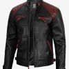 Men's Maroon and Black Biker Leather Jacket