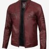 Men's Maroon Cafe Racer Leather Jacket