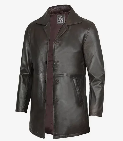 Men's Dark Brown Real Leather Car Coat