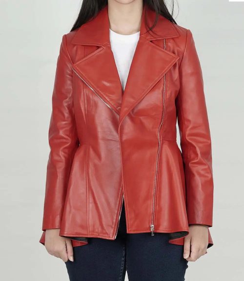 Women's Red Peplum Leather Jacket