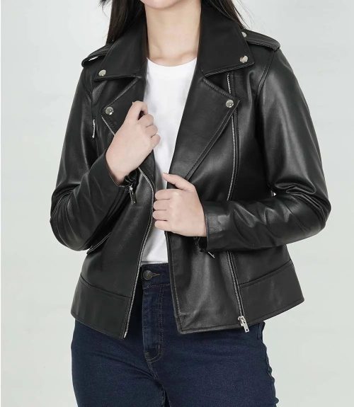 Women's Amber Asymmetrical Black Leather Jacket