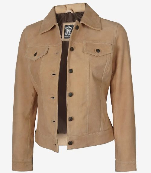 Women's Camel Classic Suede Trucker Jacket