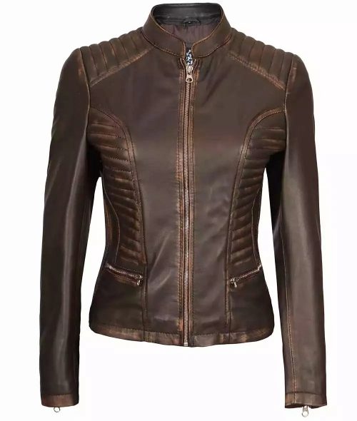 Women's Ruboff Brown Slim Fit Leather Jacket