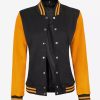 Women's Black and Yellow Letterman Jacket - Baseball Style